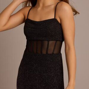 Glitter Knit Illusion Corset Sheath Dress
